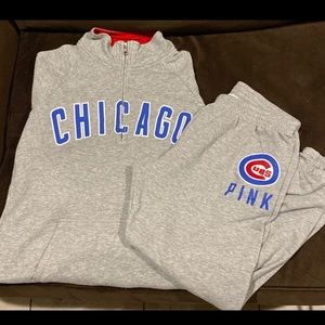 Pink chicago cubs sweatpants and sweater